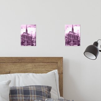 Neon pink and cobalt bridge arcs over a luminous c bilderwand sets