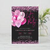 Neon Pink and Gold Sparkling Party Einladung (Stehend Vorderseite)