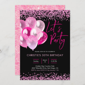 Neon Pink and Gold Sparkling Party Einladung