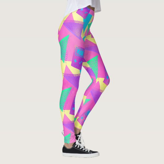 Neon Pink Aquamarin Trendy 80er Jahre Game Music L Leggings (Rechts)