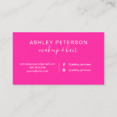 Neon Pink Aquarell Haar Make-up Typografie Visitenkarte (Rückseite)