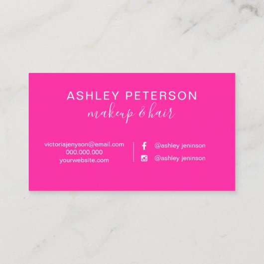 Neon Pink Aquarell Haar Make-up Typografie Visitenkarte (Rückseite)