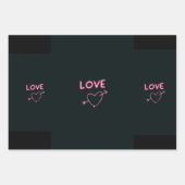 Neon Pink auf Schwarzen LIEBEN Herzen Geschenkpapier Set (Vorderseite 3)