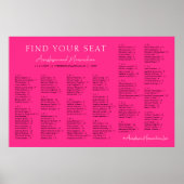 Neon Pink Basic Wedding Alphabetical Seating Chart Poster (Vorne)