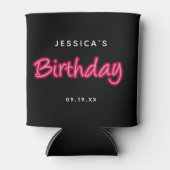 Neon Pink & Black Birthday Party Girl Dosenkühler (Vorderseite)