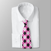 Neon Pink, Black, White & Gray Raute Print Krawatt Krawatte (Gebunden)