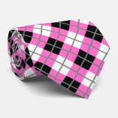 Neon Pink, Black, White & Gray Raute Print Krawatt Krawatte (Gerollt)