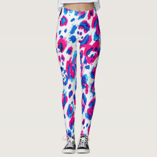 Neon-Pink-Blau-Leopardenprint-Leggings Leggings