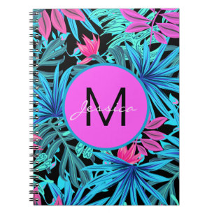 Neon Pink Blau Tropic-Pflanzenmuster personalisier Notizblock