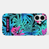 Neon Pink Blau Tropicales Pflanzenmuster Personali Case-Mate iPhone Hülle (Rückseite (Horizontal))