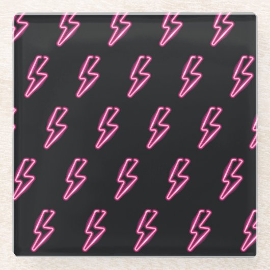 Neon Pink Blitze: Dunkler Hintergrund. Glasuntersetzer (Vorderseite)