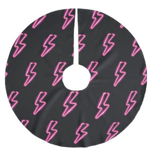 Neon Pink Blitze: Dunkler Hintergrund. Polyester Weihnachtsbaumdecke