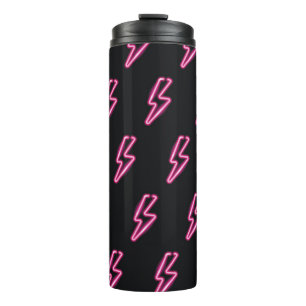 Neon Pink Blitze: Dunkler Hintergrund. Thermosbecher