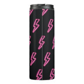 Neon Pink Blitze: Dunkler Hintergrund. Thermosbecher (Rückseite)