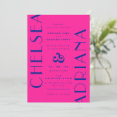 Neon Pink Blue Art Deco Typografie Hochzeit Einladung (Stehend Vorderseite)