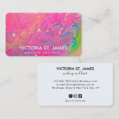 Neon Pink Blue Green Abstrakt Watercolor Visitenkarte (Vorne/Hinten)