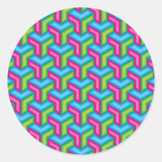 Neon Pink Blue Green Geometric Blocks Illusion Runder Aufkleber