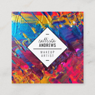 Neon Pink Blue Lila Gold Metallic Paint Makeup Quadratische Visitenkarte