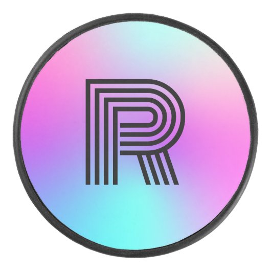 Neon Pink Blue & Lila Ombre Monogram Eishockey Puck (Vorderseite)