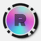 Neon Pink Blue & Lila Ombre Monogram Pokerchips (Rückseite)