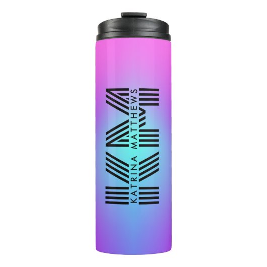 Neon Pink Blue & Lila Ombre Monogram Thermosbecher (Vorderseite)