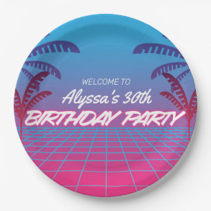 Neon Pink Blue Retro 80er Themed Birthday Party Ni Pappteller