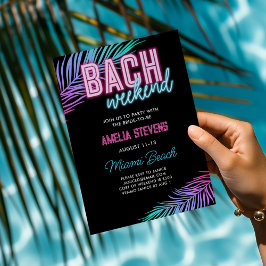 Neon Pink & Blue Tropical Bachelorette Wochenende Einladung