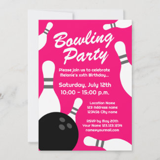 Neon pink Bowling Geburtstagsparty Einladungen