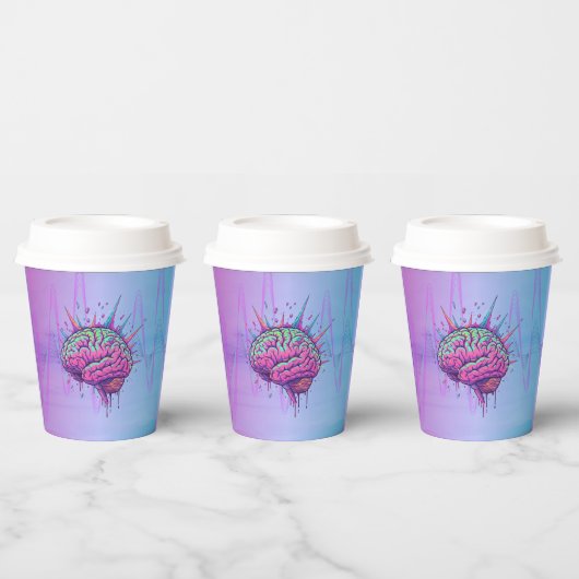 Neon Pink Brain Paper Cups Pappbecher (Multi)