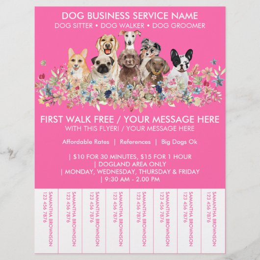 Neon Pink Breeds Dog Walker Budget Ticket Flyer (Vorne)