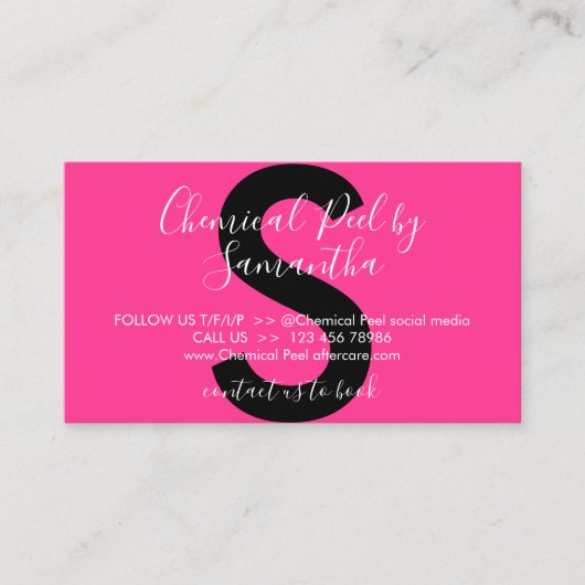 Neon Pink Chemical Peel vermeidet Nachsorge Visitenkarte (Vorderseite)