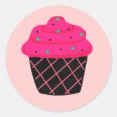 Neon Pink Cupcake Runder Aufkleber (Vorderseite)