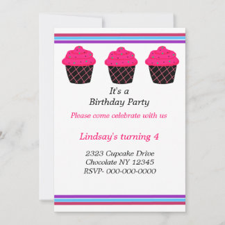 Neon Pink Cupcakes Geburtstagsparty Einladung