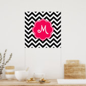 Neon Pink Custom Monogram mit Zickzack Muster Poster (Küche)