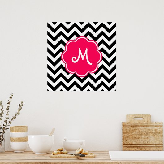 Neon Pink Custom Monogram mit Zickzack Muster Poster (Küche)