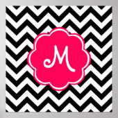 Neon Pink Custom Monogram mit Zickzack Muster Poster (Vorne)