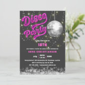 Neon Pink Disco Geburtstagsparty Einladung (Stehend Vorderseite)