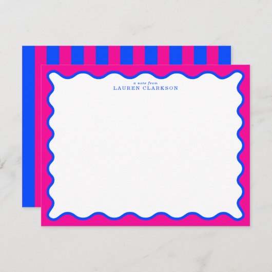Neon Pink & Electric Blue Wavy Note Card Einladung (Vorne/Hinten)