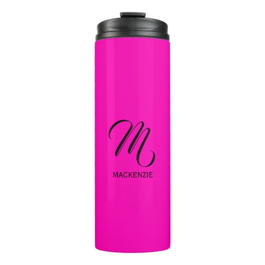 Neon Pink Elegantes Monogramm mit Namen Thermosbecher (Vorderseite)