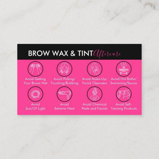 Neon Pink Eye Brow Wax Tint Aftercare Visitenkarte (Rückseite)