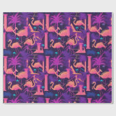 Neon Pink Flamingo Palm Trees Vaporwave Ästhetisch Geschenkpapier (Flach)