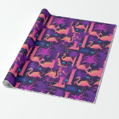 Neon Pink Flamingo Palm Trees Vaporwave Ästhetisch Geschenkpapier (Ungerollt)