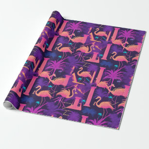 Neon Pink Flamingo Palm Trees Vaporwave Ästhetisch Geschenkpapier