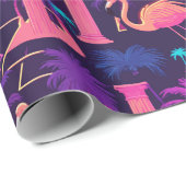 Neon Pink Flamingo Palm Trees Vaporwave Ästhetisch Geschenkpapier (Rolleneckpunkt)