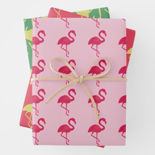 Neon Pink Flamingo Tropical Geschenkpapier Set (Beispiel)