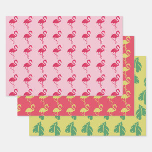 Neon Pink Flamingo Tropical Geschenkpapier Set