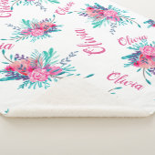 Neon pink floral Aquarell Baby Name Skript Sherpadecke (3/4)