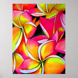 Neon Pink Frangipani Plumeria Aquarellkunst Poster