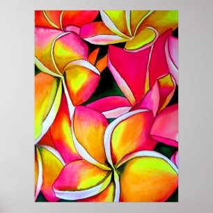 Neon Pink Frangipani Plumeria Aquarellkunst Poster