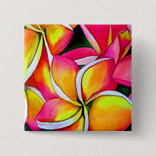 Neon pink Frangipani Plumeria Beach Art Blume Button
